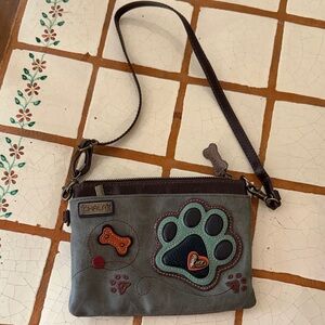 Chala Teal and Brown Paw Print shoulder bag